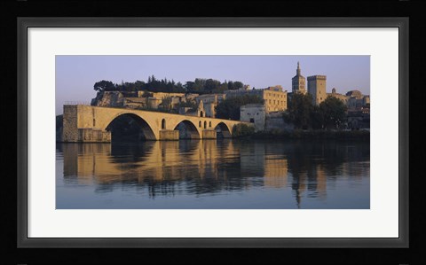 Framed Reflection of a palace on water, Pont Saint-Benezet, Palais Des Papes, Avignon, Provence, France Print