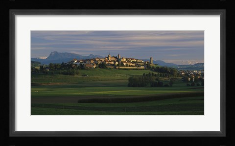 Framed Houses on a hill, Romont, Switzerland Print