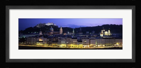 Framed Austria, Salzburg, Salzach River at dusk Print