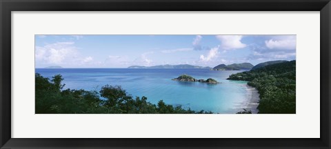 Framed US Virgin Islands, St. John, Trunk Bay, Panoramic view of an island and a beach Print
