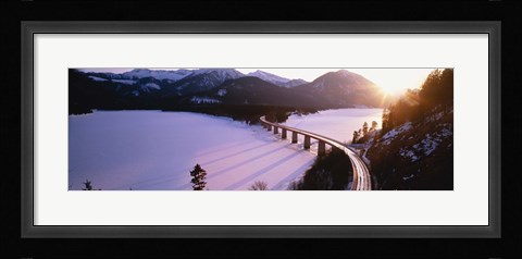 Framed High angle view of a bridge across a lake, Sylvenstein Lake, Bavaria, Germany Print