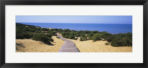 Framed Boardwalk on the beach, Cuesta De Maneli, Donana National Park, Huelva Province, Spain Print