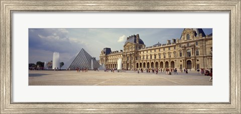 Framed Tourists near a pyramid, Louvre Pyramid, Musee Du Louvre, Paris, Ile-de-France, France Print