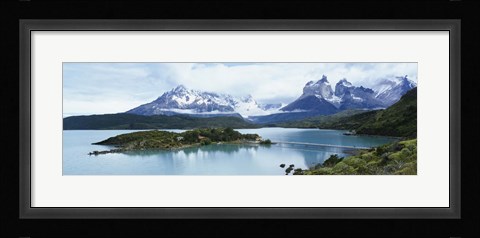 Framed Island in a lake, Lake Pehoe, Hosteria Pehoe, Cuernos Del Paine, Torres del Paine National Park, Patagonia, Chile Print
