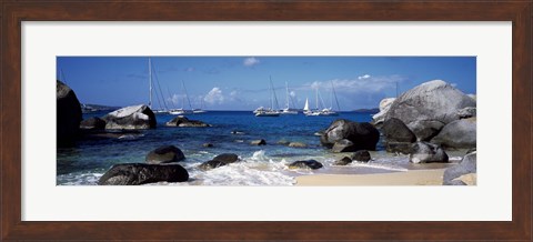 Framed Sailboats in the sea, The Baths, Virgin Gorda, British Virgin Islands Print