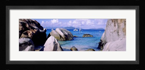 Framed Boulders on a coast, The Baths, Virgin Gorda, British Virgin Islands Print