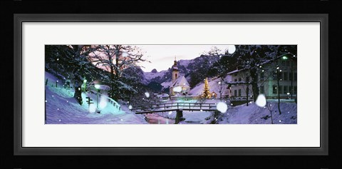 Framed Church on a snow covered hill, Rothenburg, Bavaria, Germany Print
