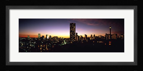 Framed Buildings in a city lit up at night, Johannesburg, South Africa Print