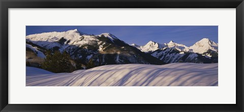 Framed Mountains covered with snow, Snowmass Mountain on left, Capitol Peak on right, Elk Mountains, Snowmass Village, Colorado, USA Print