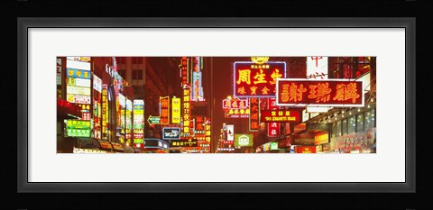 Framed Downtown Hong Kong at Night, China Print