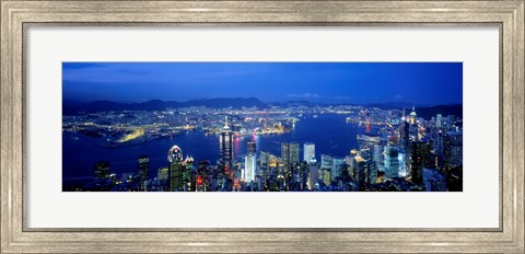 Framed Hong Kong with Bright Blue Night Sky, China Print