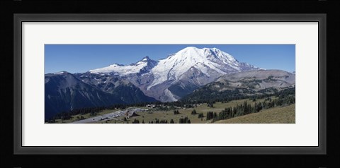 Framed Snowcapped mountain, Mt Rainier, Mt Rainier National Park, Pierce County, Washington State, USA Print