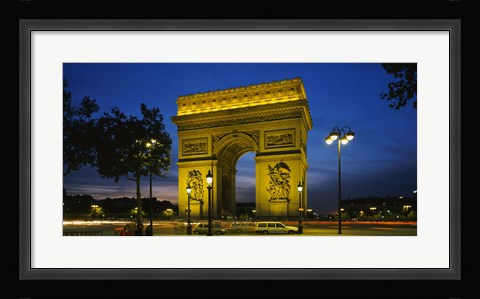 Framed Arc De Triomphe at night, Paris, France Print