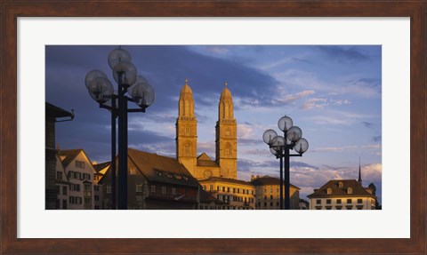Framed Low angle view of a church, Grossmunster, Zurich, Switzerland Print
