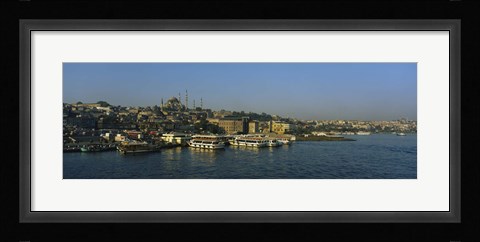 Framed Boats moored at a harbor, Istanbul, Turkey Print