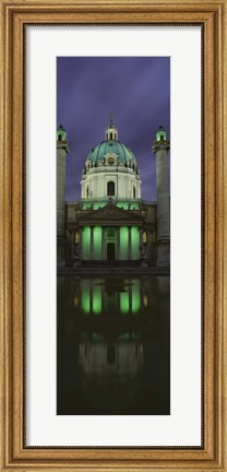 Framed Facade of St. Charles Church at Night, Vienna, Austria (vertical) Print