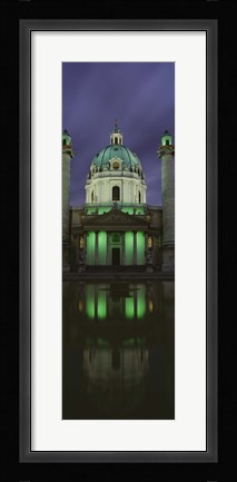 Framed Facade of St. Charles Church at Night, Vienna, Austria (vertical) Print