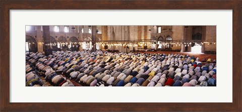 Framed Crowd praying in a mosque, Suleymanie Mosque, Istanbul, Turkey Print