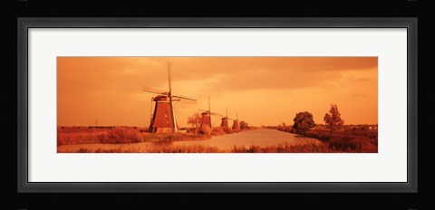 Framed Windmills in Holland (Sepia) Print