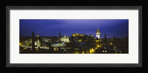 Framed High angle view of a city lit up at night, Edinburgh Castle, Edinburgh, Scotland Print