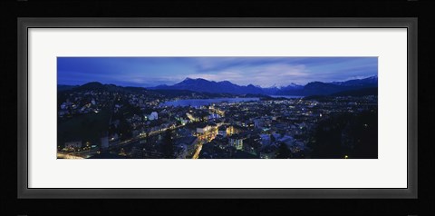 Framed Aerial view of a city at dusk, Lucerne, Switzerland Print