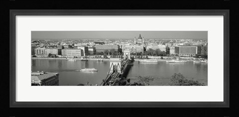 Framed Chain Bridge Over The Danube River, Budapest, Hungary Print