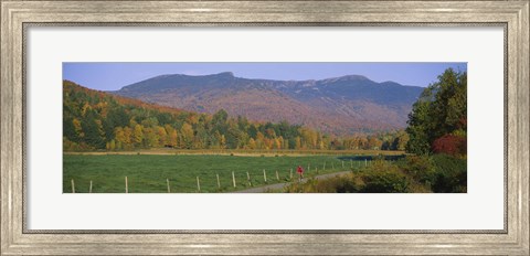 Framed Woman cycling on a road, Stowe, Vermont, USA Print