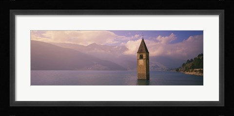 Framed Clock tower in a lake, Reschensee, Italy Print