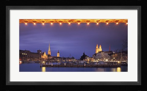 Framed Switzerland, Zurich, Cityscape of Zurich at Christmas Print