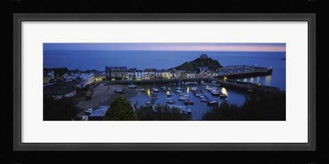 Framed High angle view of boats docked at the harbor, Devon, England Print