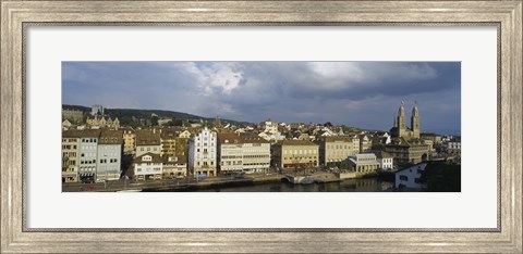 Framed High Angle View Of A City, Grossmunster Cathedral, Zurich, Switzerland Print