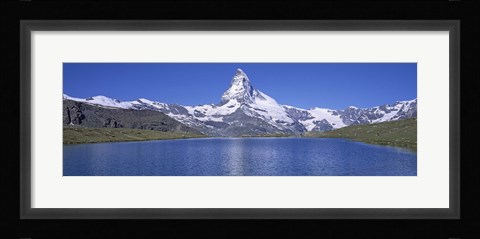 Framed Panoramic View Of A Snow Covered Mountain By A Lake, Matterhorn, Zermatt, Switzerland Print