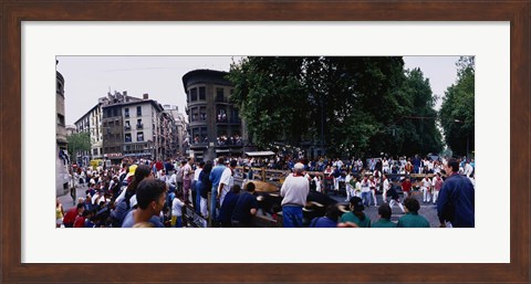 Framed Crowd at Festival of San Fermin, running of the bulls, Pamplona, Navarre, Spain Print
