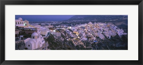 Framed Buildings, Houses, Night, Fira, Santorini Greece Print