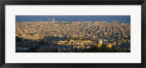 Framed High Angle View Of A Cityscape, Barcelona, Spain Print