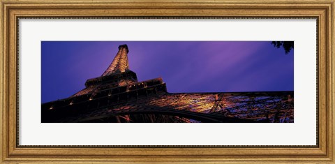 Framed Looking Up at the Eiffel Tower, Night Print