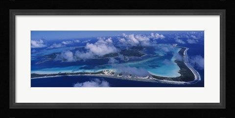 Framed Aerial View Of An Island, Bora Bora, French Polynesia Print