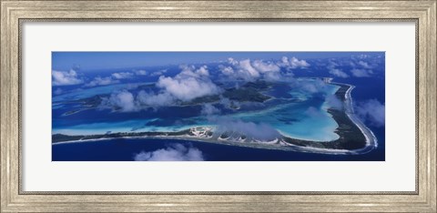 Framed Aerial View Of An Island, Bora Bora, French Polynesia Print