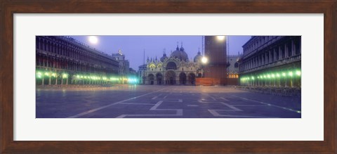 Framed Street lights lit up in front of a cathedral at sunrise, St. Mark&#39;s Cathedral, St. Mark&#39;s Square, Venice, Veneto, Italy Print