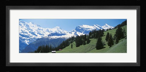 Framed Valley and snow covered peaks, Murren Switzerland Print