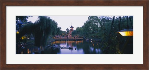 Framed Pagoda lit up at dusk, Tivoli Gardens, Copenhagen, Denmark Print
