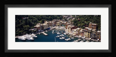 Framed High angle view of boats docked at a harbor, Italian Riviera, Portofino, Italy Print