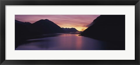Framed Sunset over a lake, Sylvenstein Lake, Bavarian Alps, Germany Print