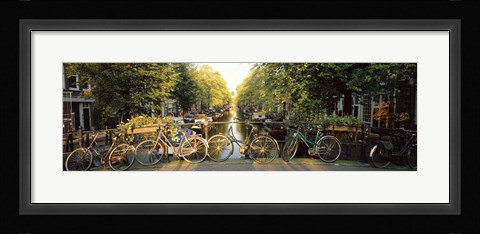 Framed Bicycles On Bridge Over Canal, Amsterdam, Netherlands Print