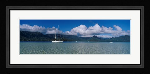 Framed Sailboat in a bay, Kaneohe Bay, Oahu, Hawaii, USA Print