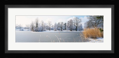 Framed Snow covered trees near a lake, Lake Schubelweiher Kusnacht, Zurich, Switzerland Print