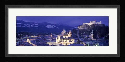 Framed Austria, Salzburg, Aerial view of a city at night Print