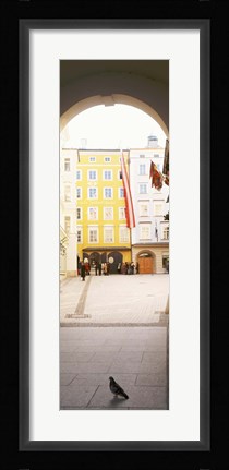 Framed Facade of a building, Birthplace Of Wolfgang Amadeus Mozart, Getreidegasse, Salzburg, Austria Print