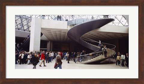 Framed Group of people in a museum, Louvre Pyramid, Paris, France Print