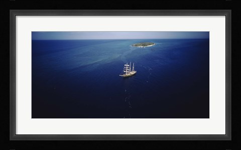 Framed High angle view of a sailboat in the ocean, Heron Island, Great Barrier Reef, Queensland, Australia Print
